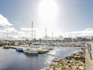 a bunch of boats are docked in a marina at Deskford Cottage in Balblair