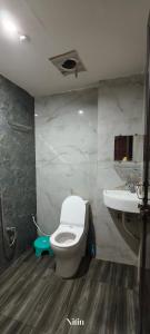 um banheiro com vaso sanitário e pia em Rudraksh Kashi inn guest house em Varanasi