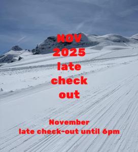 萨斯费精英高山小屋 - 公寓&住宿加早餐酒店的一个积雪覆盖的斜坡，上面有红色文字。