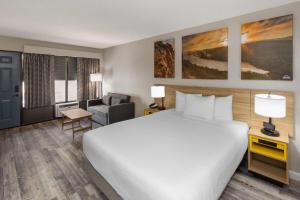 a hotel room with a large bed and a chair at Days Inn by Wyndham Branson Ozarks in Branson