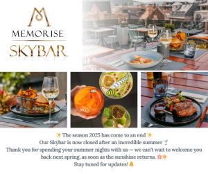 a collage of photos of a table with food and wine at Hotel Memories OldTown in Budapest