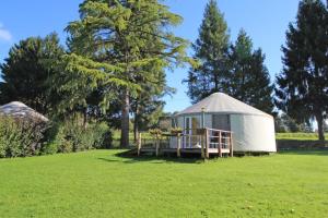 a yurt in the middle of a grass field at Gîte Les yourtes de Saint Mathieu N°1 in Saint-Mathieu