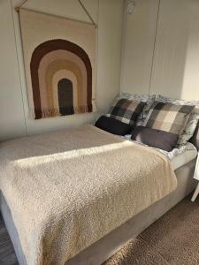 PowałkiにあるStrefa relaxu u JJの虹の絵が飾られたベッドのある寝室