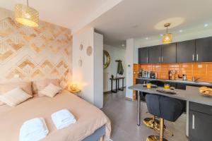 Η κουζίνα ή μικρή κουζίνα στο Studio Caucase - Centre-ville Saint Étienne proximité parking +16 φωτογραφίες