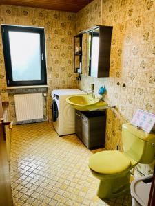 a bathroom with a yellow toilet and a sink at Panoramablick Ferien- und Monteurwohnung OG in Mörlenbach