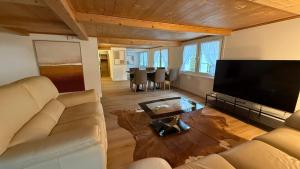 UrnäschにあるGästehaus Rossfall 424 - Self-Check-inのソファと薄型テレビのあるリビングルーム