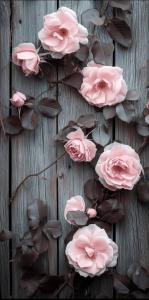 a group of pink roses on a wooden table at Cottage -Room in Berra