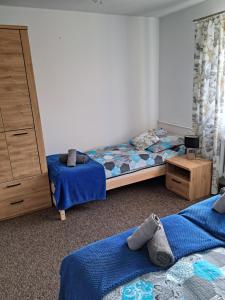 une chambre avec deux lits et une commode dans l'établissement Pociechówka apartament, à Tylicz