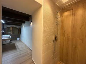 a bathroom with a walk in shower and a sink at al Vico Bedrooms in Crotone