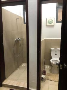 a bathroom with a shower and a toilet at Neema maison de Glamour in Entebbe