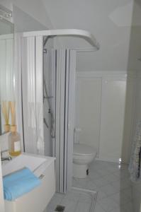 カプリにあるLa Dépendanceのシャワー、洗面台、トイレ付きのバスルーム