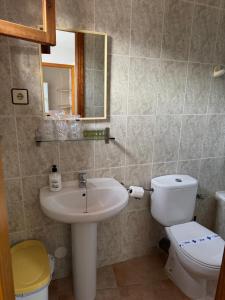 a bathroom with a sink and a toilet and a mirror at Retiro Gastro-Rural - Casa 1 in Moratalla
