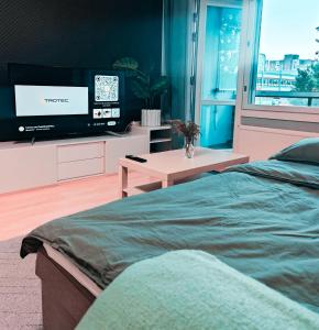 Μια τηλεόραση ή/και κέντρο ψυχαγωγίας στο Spacious and Comfy Apartment, 15 Mins from Airport, 17 Minutes to City Center