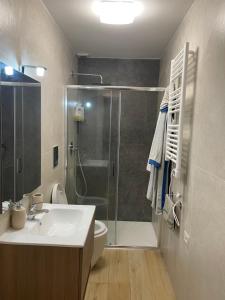 ein Badezimmer mit Dusche, Waschbecken und Toilette in der Unterkunft Loft al centro in Avola