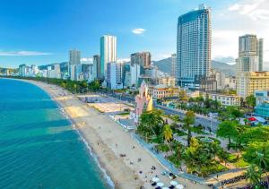 an aerial view of a beach in a city at Panorama Sky Beach Recidences in Nha Trang
