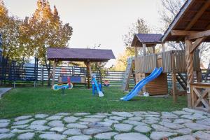 einen Spielplatz mit Rutsche und Spielstruktur in der Unterkunft Casa Elder Villa in Bran