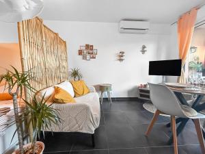 Телевизор и/или развлекательный центр в Fabron studio et Résidence de Luxe avec Piscine