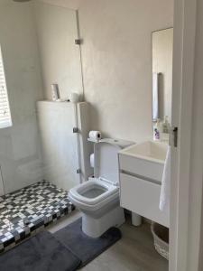 a white bathroom with a toilet and a sink at The Villa On Fontana in Yzerfontein +6 photos