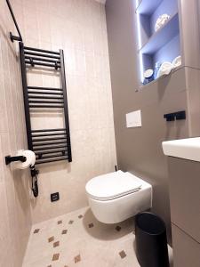 a small bathroom with a toilet and a sink at Mavrin Home Zagreb, free parking, 3,8km from Old Town, Breakfast in Zagreb +53 photos