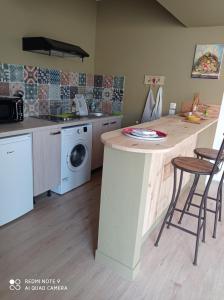 a kitchen with a counter and a washing machine at une terrasse en ville in Langon +15 photos