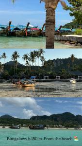 two pictures of a beach with a boat and a tree at PhiPhi Coralbay in Phi Phi Islands