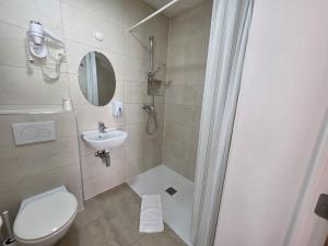 a bathroom with a toilet and a sink and a shower at Hotel de France in Brussels