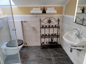 a bathroom with a toilet and a sink at Haus am Aartalsee in Bischoffen +72 photos