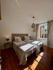 ein Schlafzimmer mit zwei Betten und einem Fenster in der Unterkunft Domaine de Cazal - Gîte 4 pers avec piscine au cœur de 26 hectares de nature préservée in Saint-Cyprien