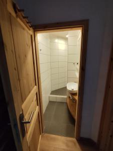 a small bathroom with a toilet and a sink at FeWo Pfaffenhofen-Ortsteil Blick ins Grüne in Pfaffenhofen an der Ilm