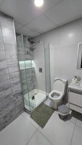 a bathroom with a shower and a toilet and a sink at Large apartment close to everything! North area in Cochabamba
