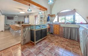 a large kitchen with a counter and a kitchen island at Stunning Home In Mula in El Niño