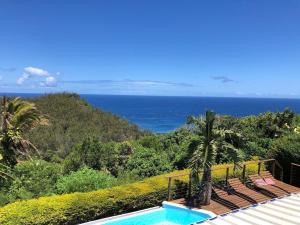 a swimming pool with a view of the ocean at Villa spa Grand Anse in Petite Île