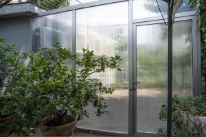 invernadero con puertas de cristal en un jardín en Room MARTY, en San Martino Buon Albergo