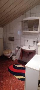 a bathroom with a sink and a toilet at Schweizerhaus Aue in Aue-Bad Schlema