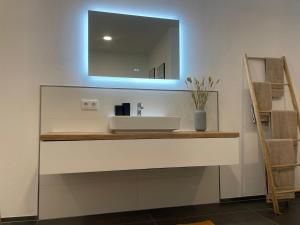 ein Badezimmer mit Waschbecken und Spiegel in der Unterkunft Casa Antonius in Lebach