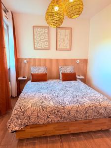 a bedroom with a bed with two pillows at Le Terminal T2 Blagnac - parking -aéroport-Airbus- Meett in Blagnac