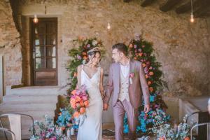 a bride and groom walking down the aisle at their wedding at Hotel Molí de l'Escala in L'Escala +105 photos
