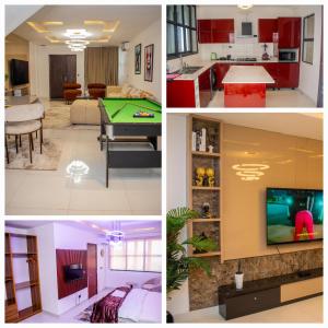 a collage of photos of a living room and a kitchen at PWJ Apartments in Lagos
