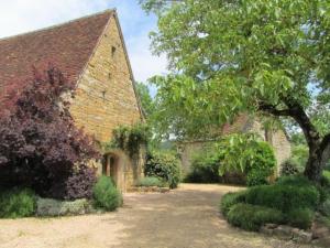 an old brick building with a tree in front of it at Mas del Lum in Boussac +7 photos