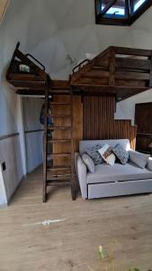 サント・ドミンゴにあるDomo en la Reserva El Yali, con jacuzzi privadoのリビングルーム(ベッド1台、二段ベッド1組付)