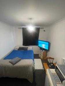 ダブリンにあるCustom House, 1 room, Dublin 1のベッドと薄型テレビのある寝室 +2枚の写真