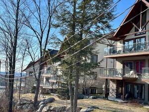 a house with a tree in front of it at Ski in out au pied des pentes in Bromont