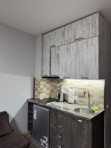 a kitchen with wooden cabinets and a sink at The valley 309 in Nariani