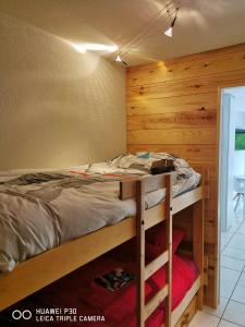 a bunk bed in a room with wooden walls at Très beau studio pieds des pistes tout rénové in Risoul