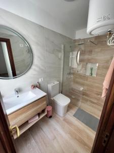 a bathroom with a sink and a toilet and a shower at Precioso Atico Vista Teide in Las Galletas