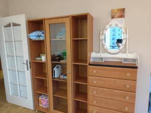 a closet with a dresser and a mirror at Bogusławskiego 18 in Warsaw