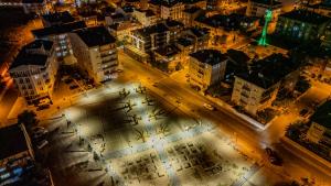 an aerial view of a city at night at Newlife Hotel Cappadocia in Nevşehir