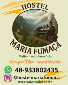 a poster for a trainestival with a painting of a locomotive at Hostel Maria Fumaça in Louro Müller