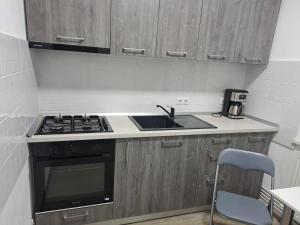 a kitchen with a stove and a sink at Studio One in Făgăraş