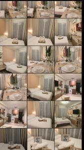 a collage of photos of a room with a table and a sink at Cabin916 condotel in Suba
